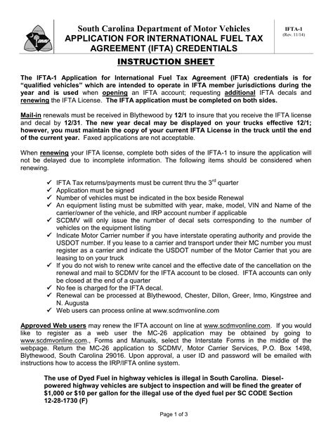 Scdmv Form Ifta Application For International Fuel Tax Agreement