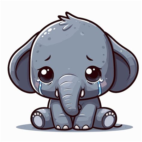 Un Adorable Vector De Dibujos Animados De Elefante Triste Sobre Un