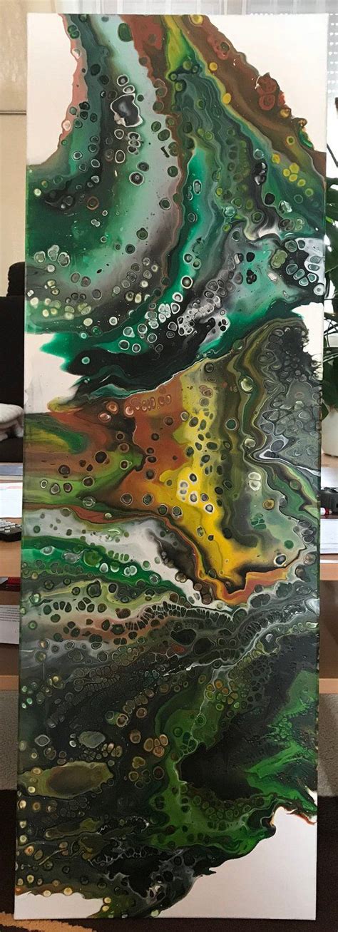 Pouring Acrylbild Benutzte Farben Grün Braun Weiß Gelb Schwarz