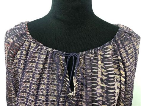 Dressbarn Women Blouse Size X Purple Sheer Embellished Tie Neckline Hi