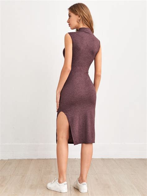 Shein Essnce Mock Neck Split Thigh Bodycon Dress Shein Usa