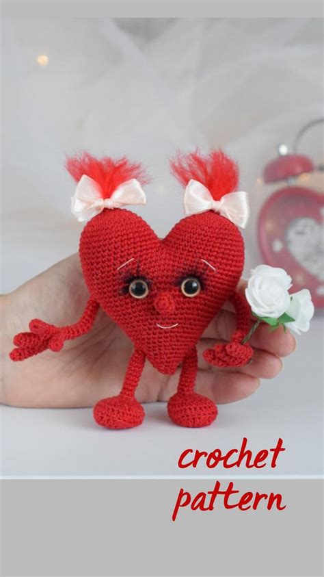 2 Red Hearts Crochet Pattern Bright Plush Toy Valentines Crochet