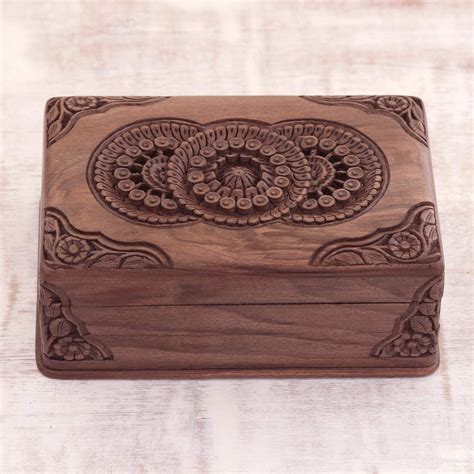 Hand Carved Wood Jewelry Box Floral Mandalas NOVICA