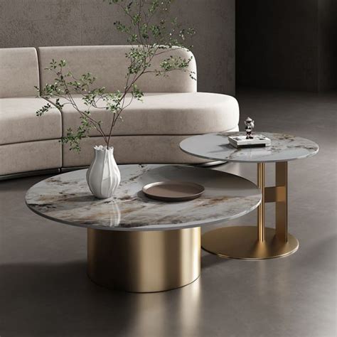 Luxurious Round Stone Coffee Table Set Pedestal Dia 31 5 Cocktail