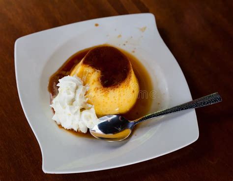 Spanish Dessert Flan With Whipped Cream Stock Photo Image Of Food