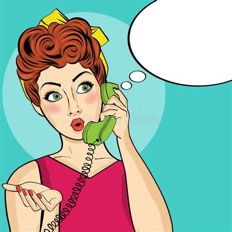 Surprised Pop Art Woman With Retro Phone Stock Illustration