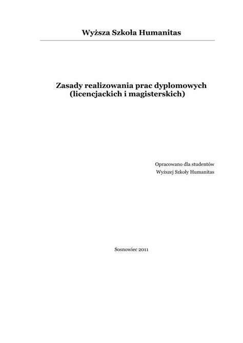 Pdf Zasady Realizowania Prac Dyplomowych Licencjackich I