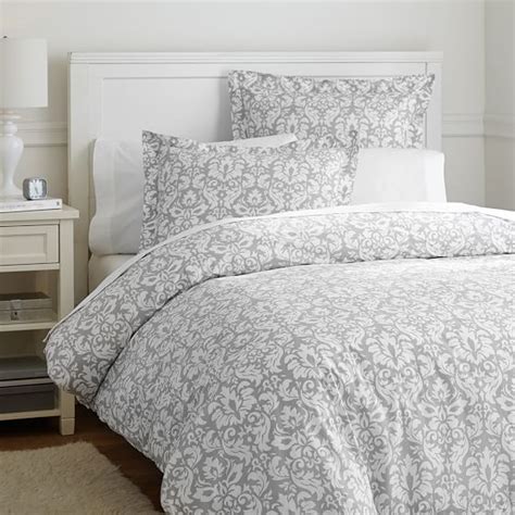 Damask Duvet Cover Sham Light Gray Pbteen