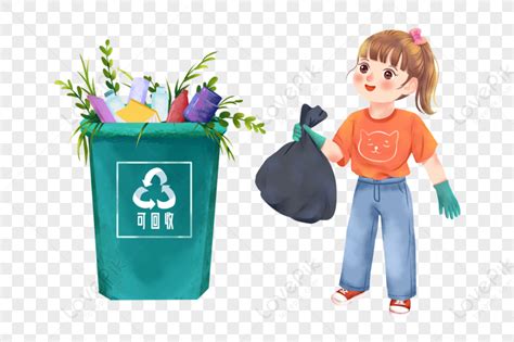 Girl Throwing Garbage Protect The Environment Children Cartoon Png