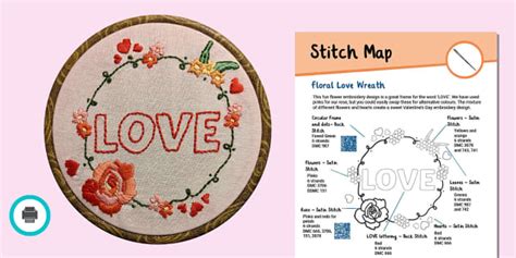 Love Embroidery Pattern Valentines Day Crafts Twinkl