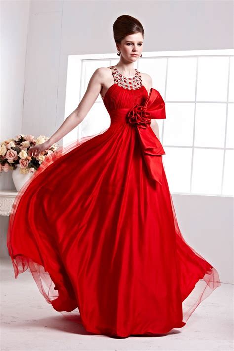 Red Princess Prom Dresses Halter Chiffon With Bowknot £8990 Red