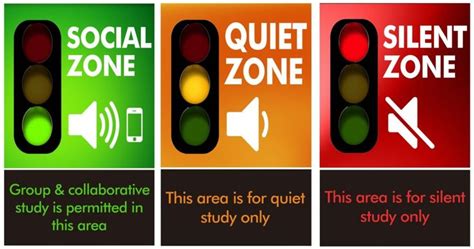 Three Street Signs With The Words Social Zone Quiet Zone Quiet Zone