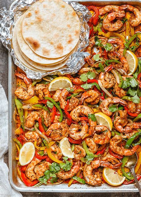 Sheet Pan Shrimp Fajitas Baked Shrimp Fajitas Recipe Eatwell