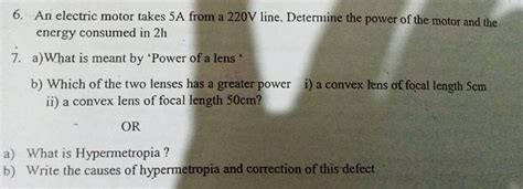 6 An Electric Motor Takes 5 A From A 220 V Line Determine The Power Of