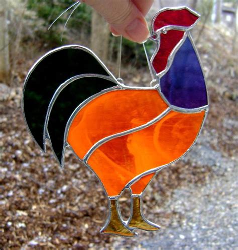 Stained Glass Rooster Handmade Rooster Suncatcher Halloween Decor Farmhouse Decor Wall Art