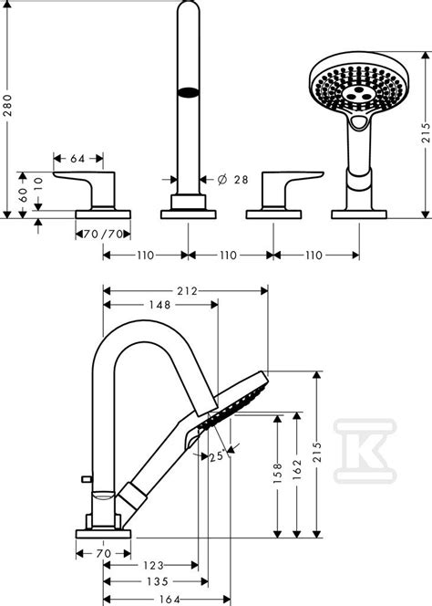 Element zewnętrzny Hansgrohe Axor Citterio M do baterii 4 otworowej do