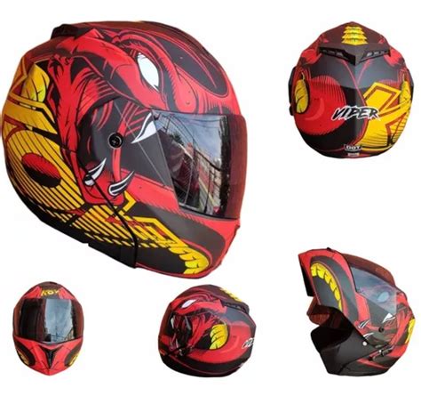 Casco Moto Kov Viper Rojo Negro Abatible Certificado Fz Rs Env O Gratis