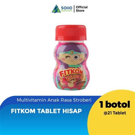 Fitkom Tablet Hisap Multivitamin Anak Rasa Stroberi Botol Tablet