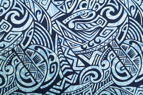 Polynesian Tribal Hawaiian Print Fabric 100 Cotton Blue Etsy