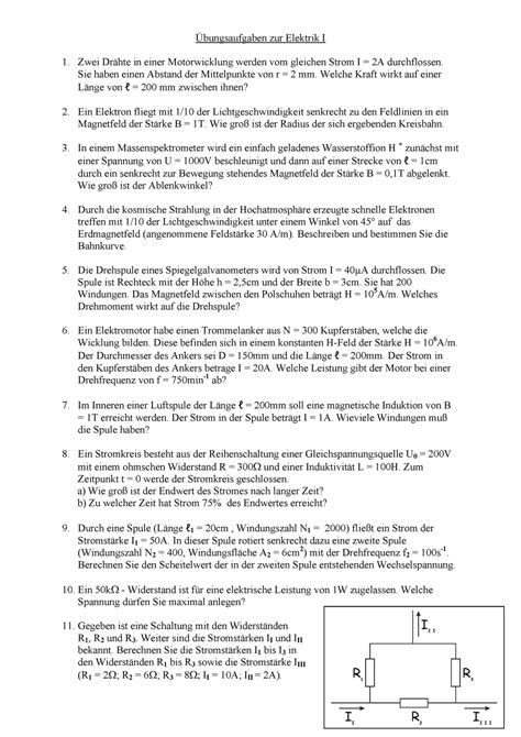 Übung Elektrik 1 Übungsaufgaben zur Elektrik I 1 Zwei Drähte in