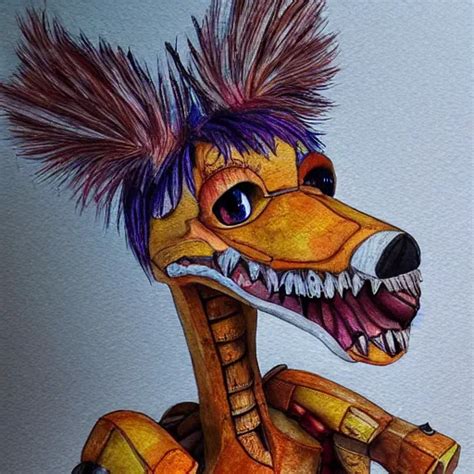 Water Color On Paper Chica Animatronic Portrait Stable Diffusion