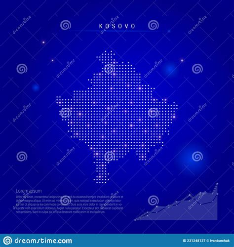 Kosovo Illuminated Map With Glowing Dots Dark Blue Space Background