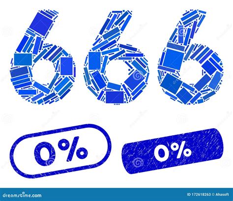 Rectangle Collage 666 Digits Text With Scratched 0 Percent Stamps Stock