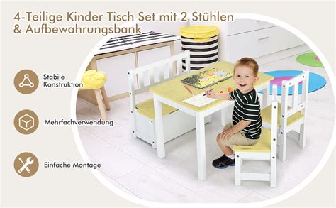 Costway Tlg Kindersitzgruppe Holz Kindertisch St Hlen Sitzbank Mit