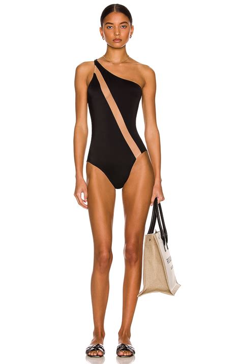 Norma Kamali One Shoulder Nude Mesh Insert Mio Swimsuit In Black Nude