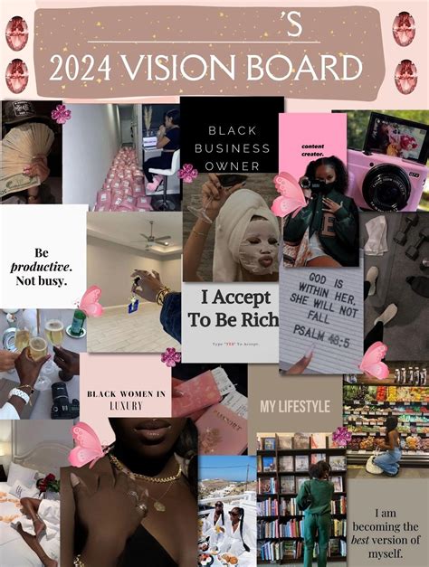 Editable 2024 Black Girl Vision Board Canva Vision Board Canva Template