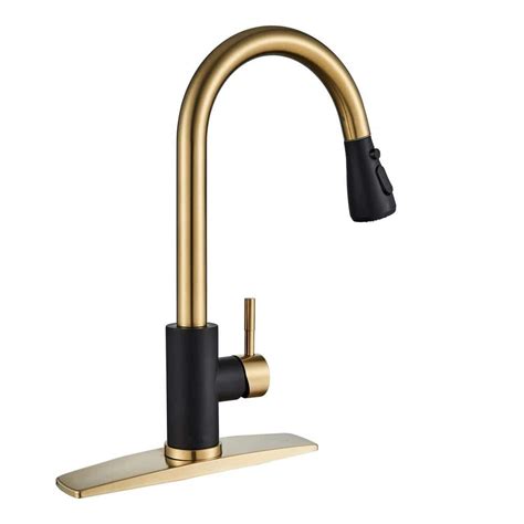 Androme Single Handle Pull Down Sprayer Kitchen Faucet With Deckplate Flexible Hose High Arc