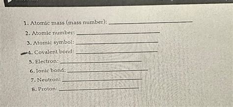 Solved 1. Atomic mass (mass number): 2. Atomic number: 3. | Chegg.com