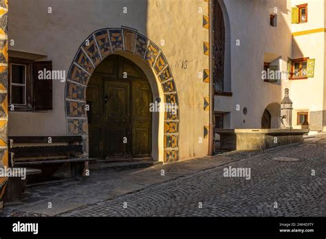 Front Door Window Sgraffito Facade Decorations Guarda Engadin