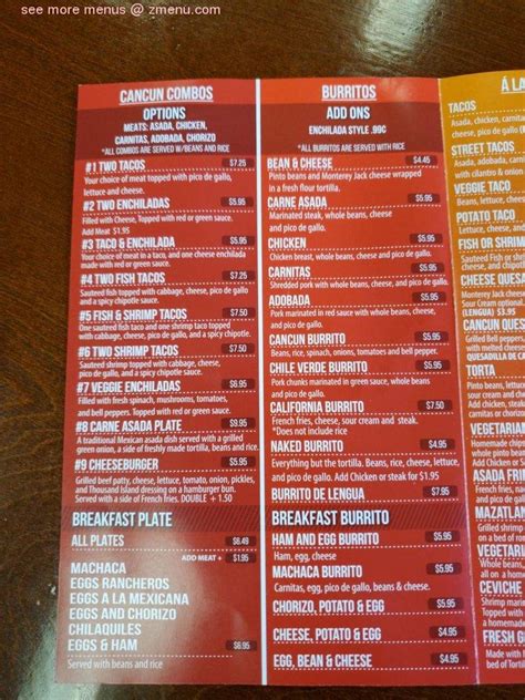 Menu At Tacos Cancun Restaurant Glendale