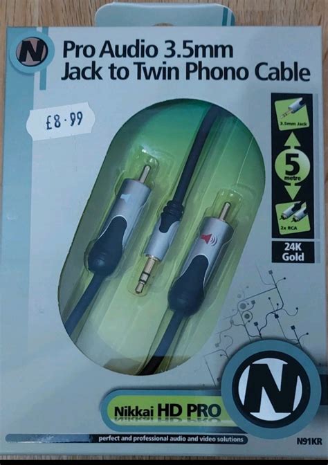 Pro Audio 35mm Jack To Twin Phono Cable 2x Rca Gold New In Box In St