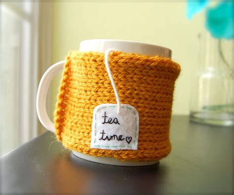 Personalized Tea Mug Cozy Knitted Pumpkin Orange Cup Cozy