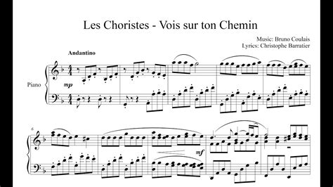 Vois Sur Ton Chemin Les Choristes Sheet Music For Piano Solo