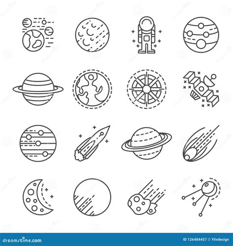 Planets Icon Set Outline Style Stock Vector Illustration Of Linear