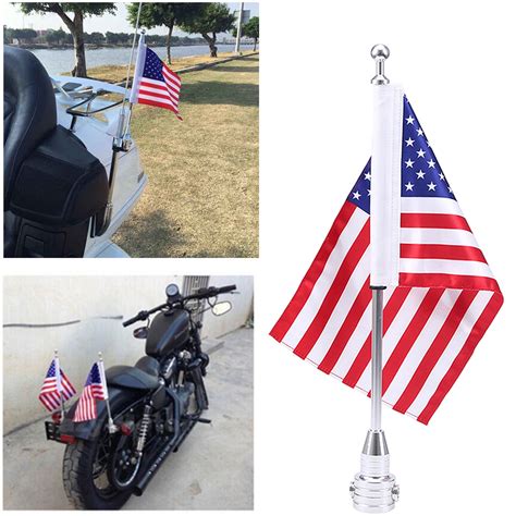 Motorcycle Chrome Rear Side Mount Flag Pole with USA Flag For Harley ...