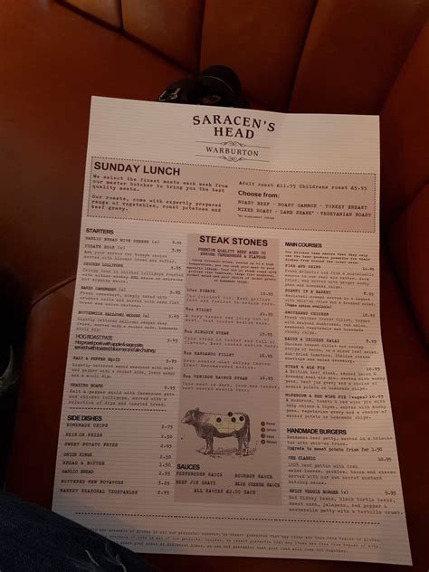 Menu at Saracens Head pub & bar, Lymm, Paddock Ln