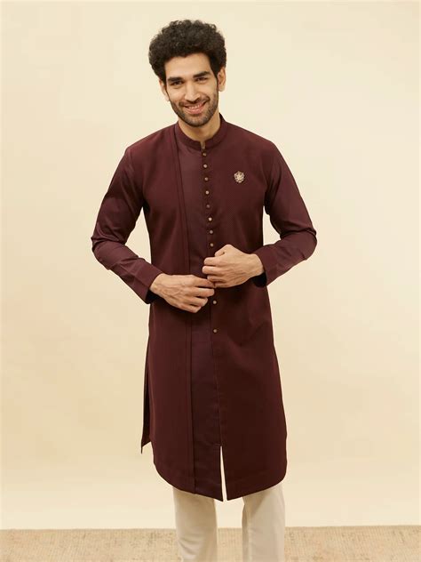 Buy Wine Red Textured Kurta Online In India Manyavar Kurta For Men