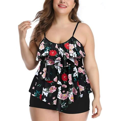 Chama Plus Size 2 Piece Swimsuits For Women Flounce Tankini Bathing Suits Tummy Control