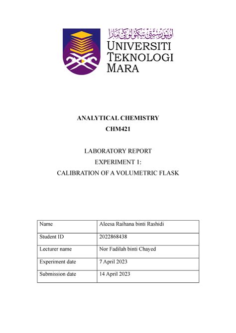 Lab Report Exp Chm Analytical Chemistry Chm Laboratory Report