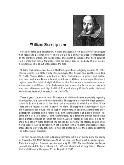 William Shakespeare Biography Pdf William Shakespeare Shakespeare