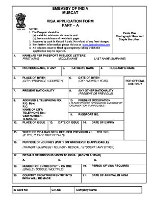 Yhdistyksen asiakirjat: Indian embassy visa application