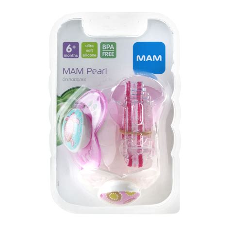 Mam Baby 3 Pack Pearl Orthodontic Pacifier And Clip 6 Mos