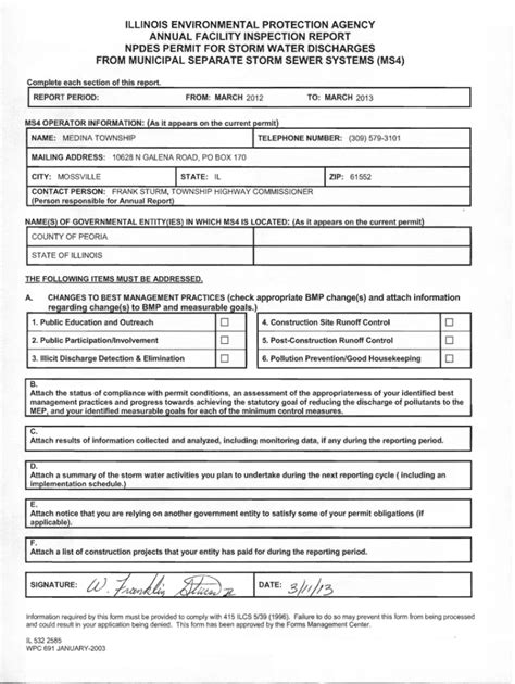 Fillable Online Annual Facility Inspection Report Npdes Permit For