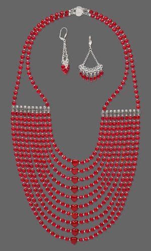 Multi Strand Necklace And Earring Set With Glass Beads