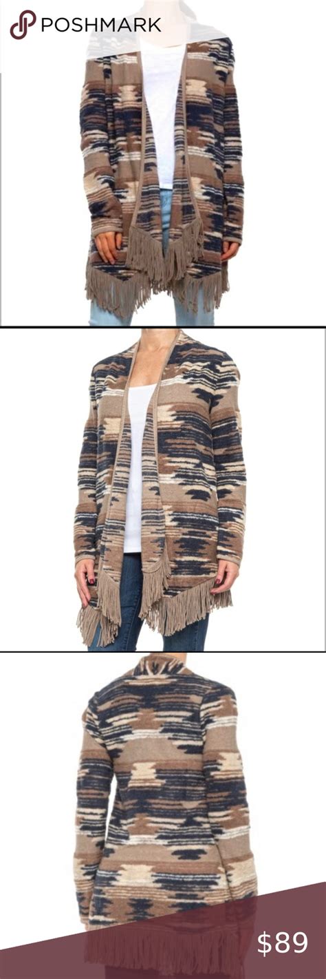 Lucky Brand Aztec Print Fringed Cardigan Fringe Cardigan Aztec Print