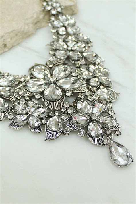 Clear Crystal Bib Flower Necklace Saved By The Dress